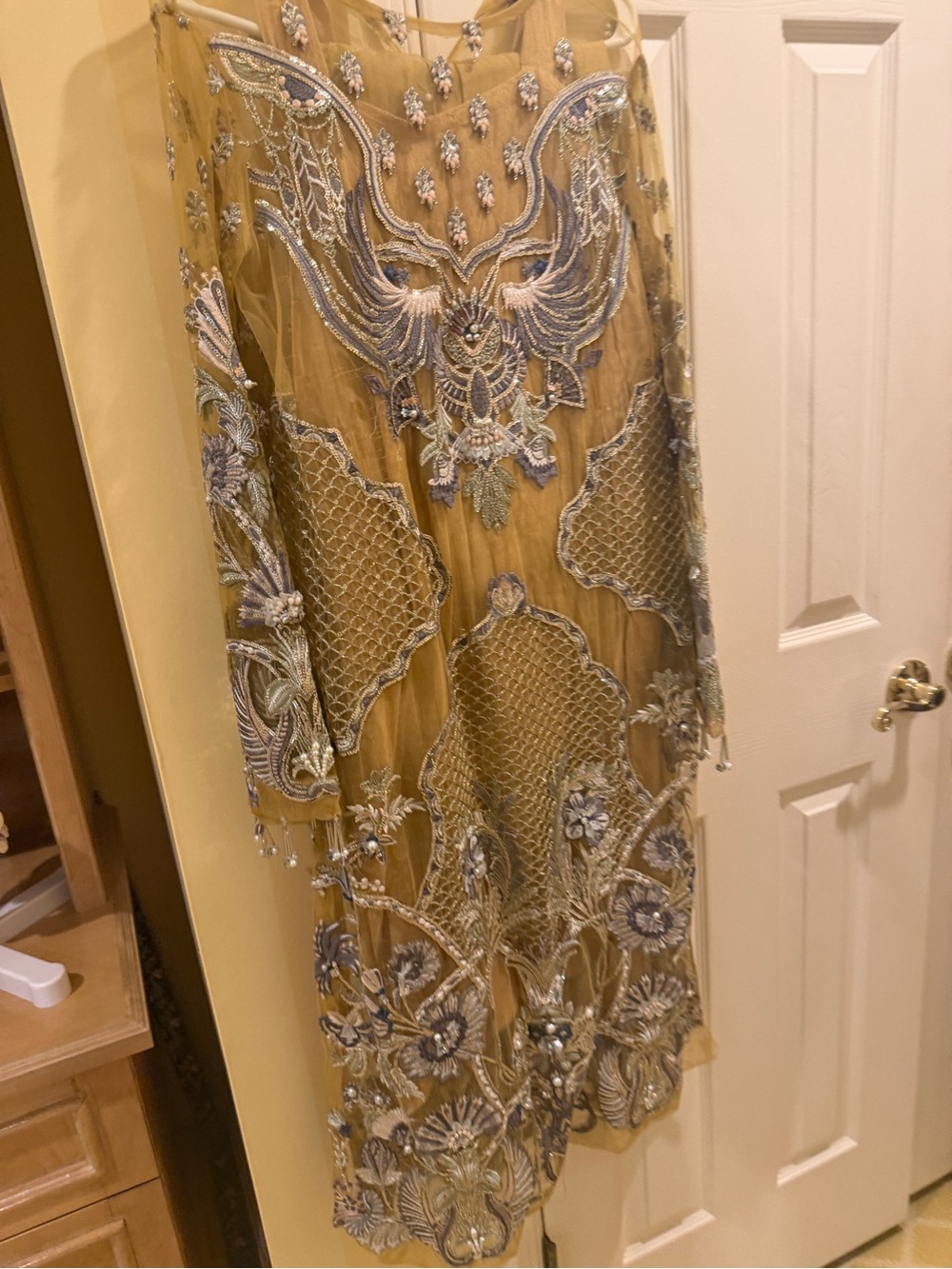 Embellished Gold Beaded Evening Dress